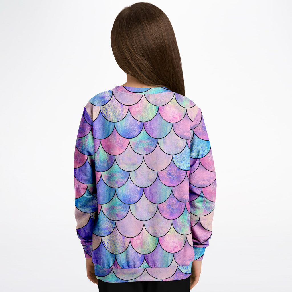 Girls Pastel Mermaid Scales Sweatshirt – Cozy Cotton Fleece or Lightweight Sports Fabric