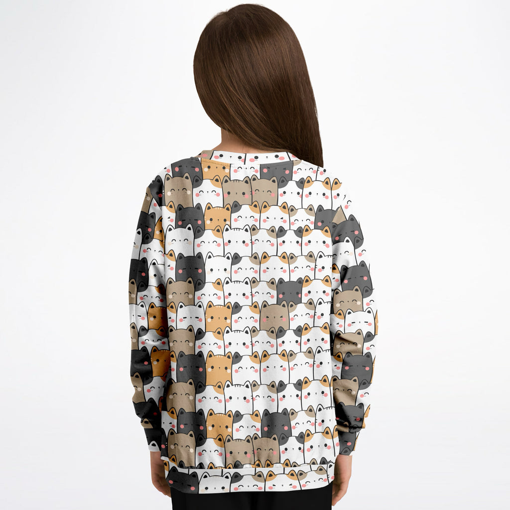 Girls Kawaii Cat Sweatshirt – Cozy Cotton Fleece or Lightweight Sports Fabric