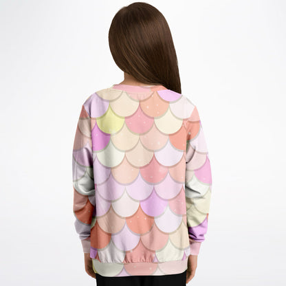 Girls Pink Mermaid Scales Sweatshirt – Cozy Cotton Fleece or Lightweight Sports Fabric