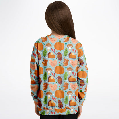 Kids 'Hello Fall' Autumn Themed Sweatshirt – Cozy Cotton Fleece or Lightweight Sports Fabric