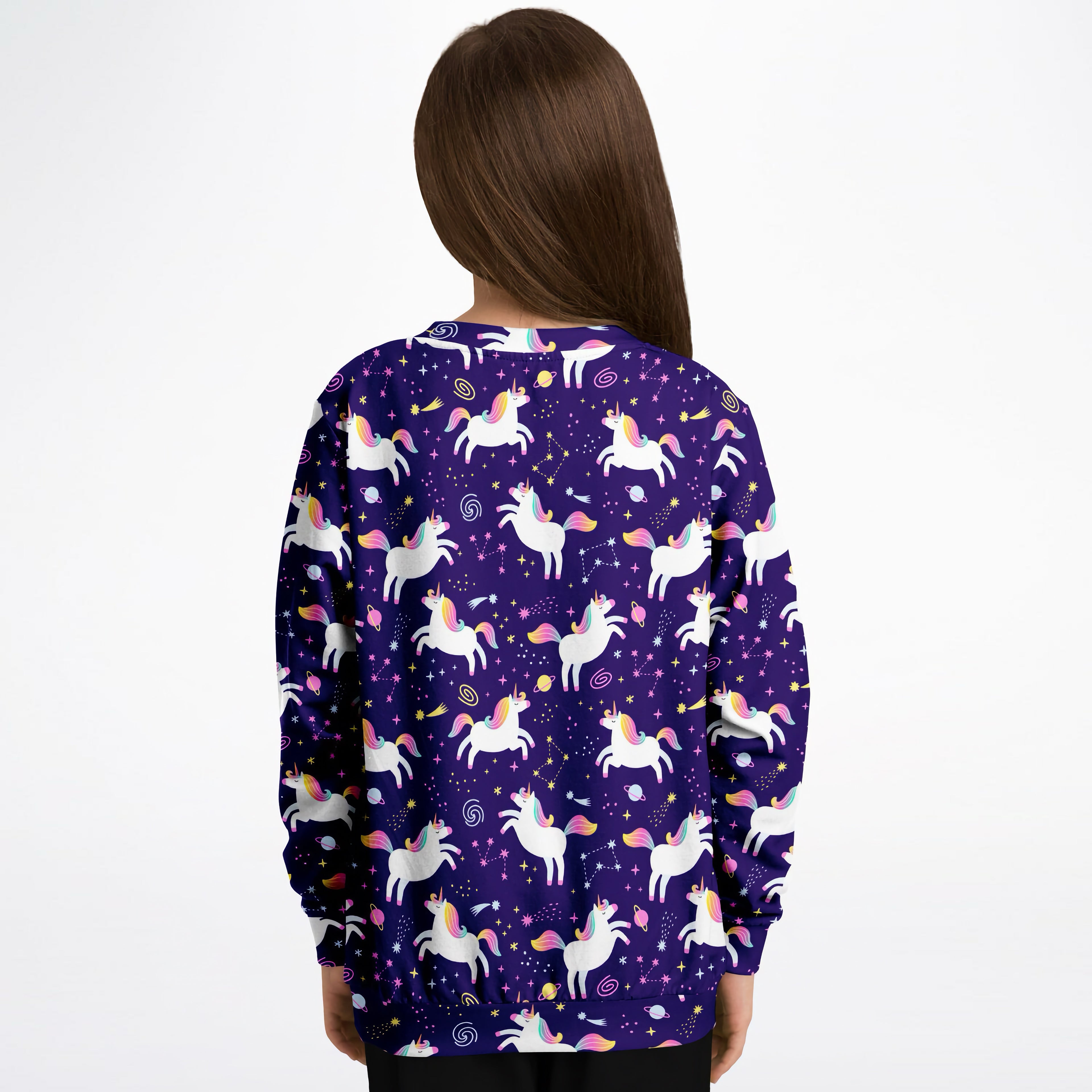 Girls Space Unicorn Sweatshirt – Cozy Cotton Fleece or Lightweight Sports Fabric
