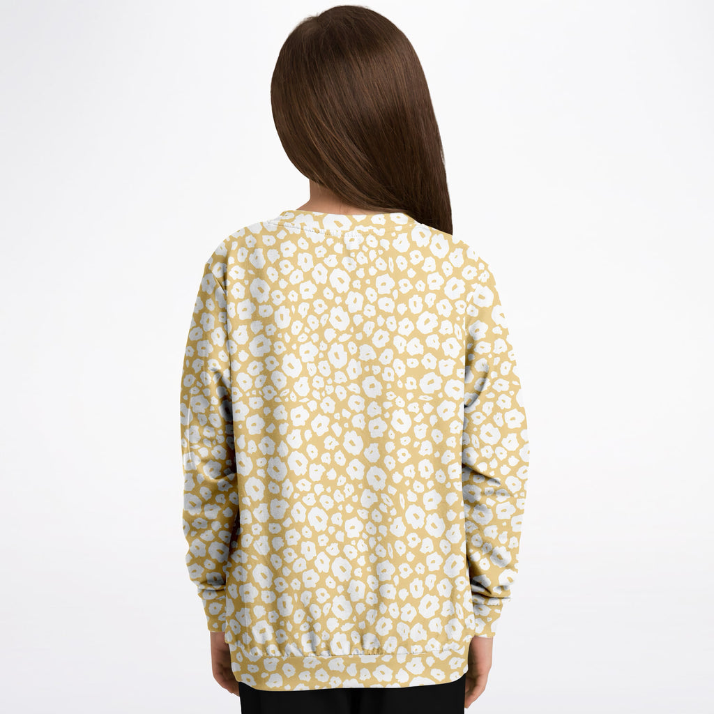 Kids Light Yellow Leopard Print Sweatshirt – Ultra Soft & Stretchy, Cozy Fleece or Lightweight Sports Fabric Sweatshirt – Ultra Soft & Stretchy, Cozy Fleece or Lightweight Sports Fabric