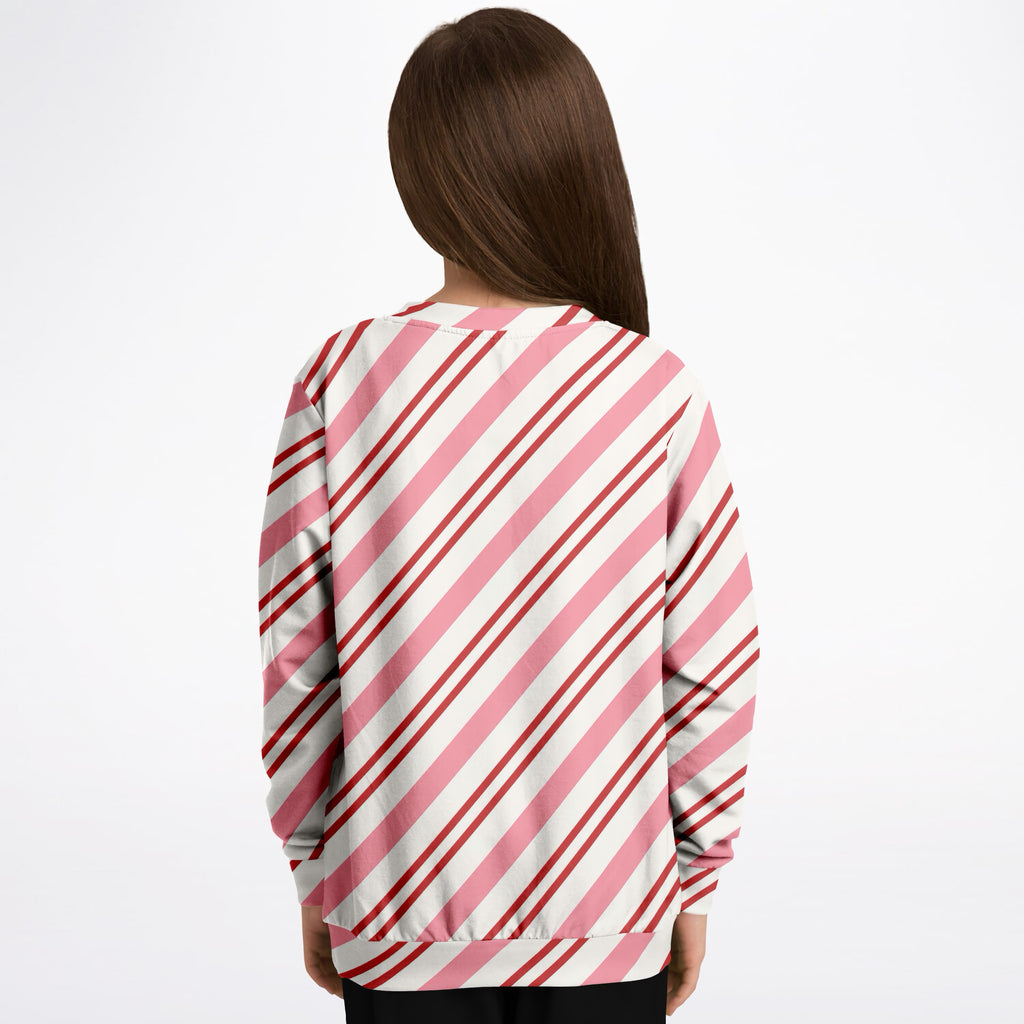 Girls Pink Candy Cane Sweatshirt – Ultra Soft & Stretchy, Cozy Fleece or Lightweight Sports Fabric Sweatshirt – Ultra Soft & Stretchy, Cozy Fleece or Lightweight Sports Fabric