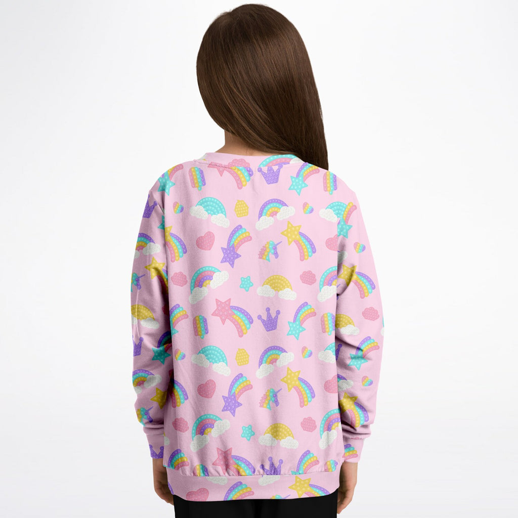 Girls Pink Rainbow Fidget Toy Themed Sweatshirt – Ultra Soft & Stretchy, Cozy Fleece or Lightweight Sports Fabric Sweatshirt – Ultra Soft & Stretchy, Cozy Fleece or Lightweight Sports Fabric