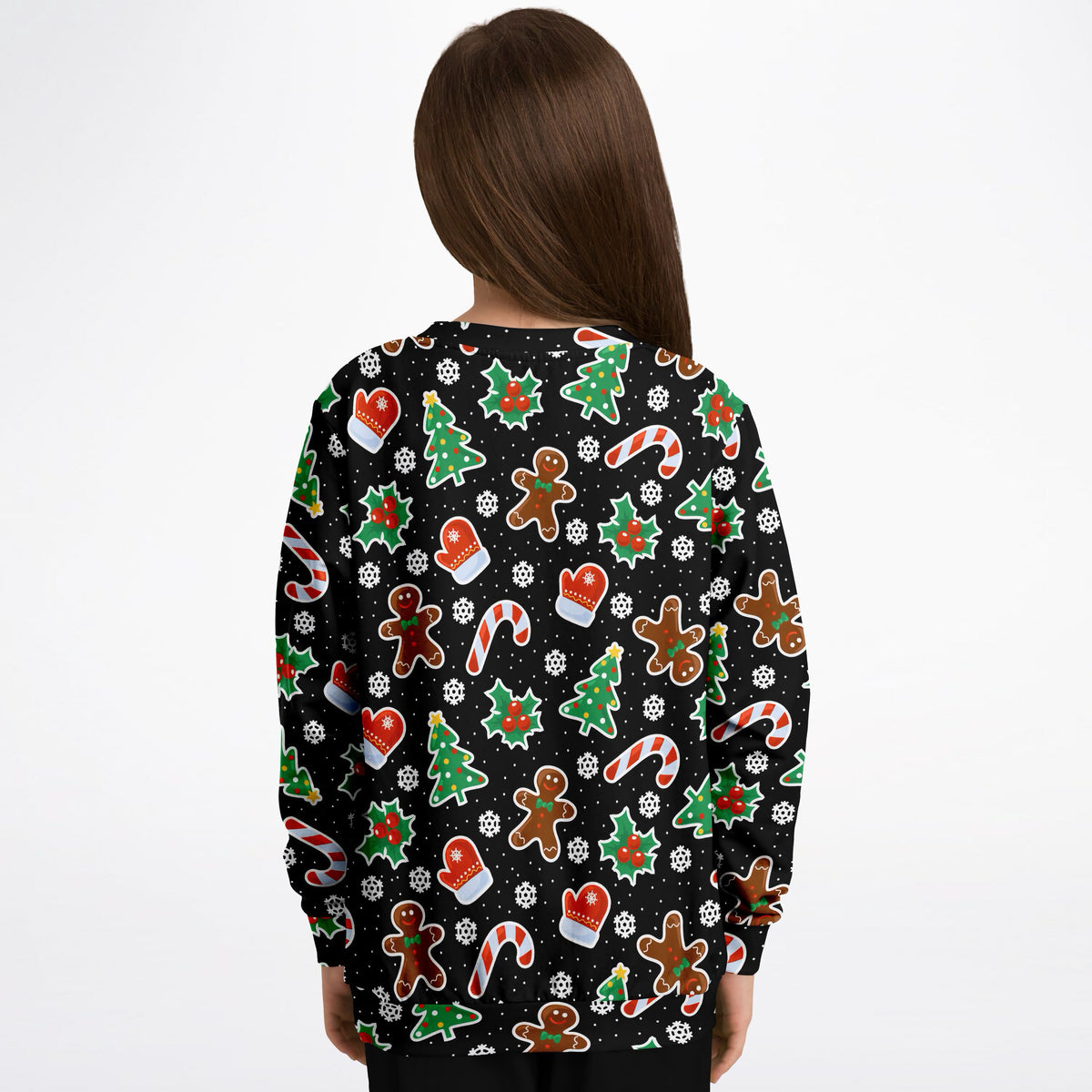 Kids Black Gingerbread Christmas Sweatshirt – Ultra Soft & Stretchy, Cozy Fleece or Lightweight Sports Fabric Sweatshirt – Ultra Soft & Stretchy, Cozy Fleece or Lightweight Sports Fabric