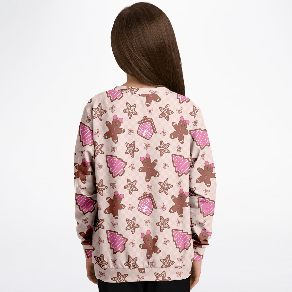 Girls Pink Christmas Gingerbread Sweatshirt – Ultra Soft & Stretchy, Cozy Fleece or Lightweight Sports Fabric Sweatshirt – Ultra Soft & Stretchy, Cozy Fleece or Lightweight Sports Fabric