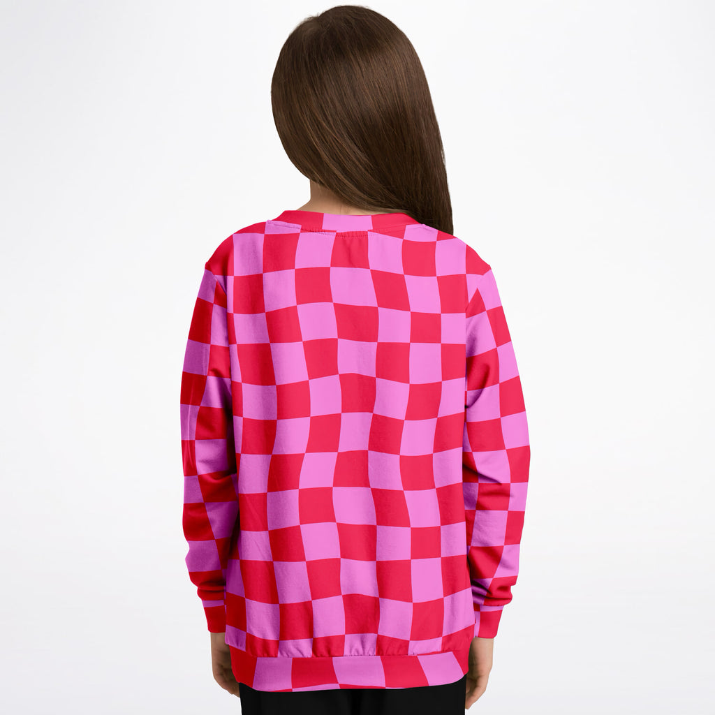 Girls Bright Pink and Red Checkered Sweatshirt – Ultra Soft & Stretchy, Cozy Fleece or Lightweight Sports Fabric Sweatshirt – Ultra Soft & Stretchy, Cozy Fleece or Lightweight Sports Fabric