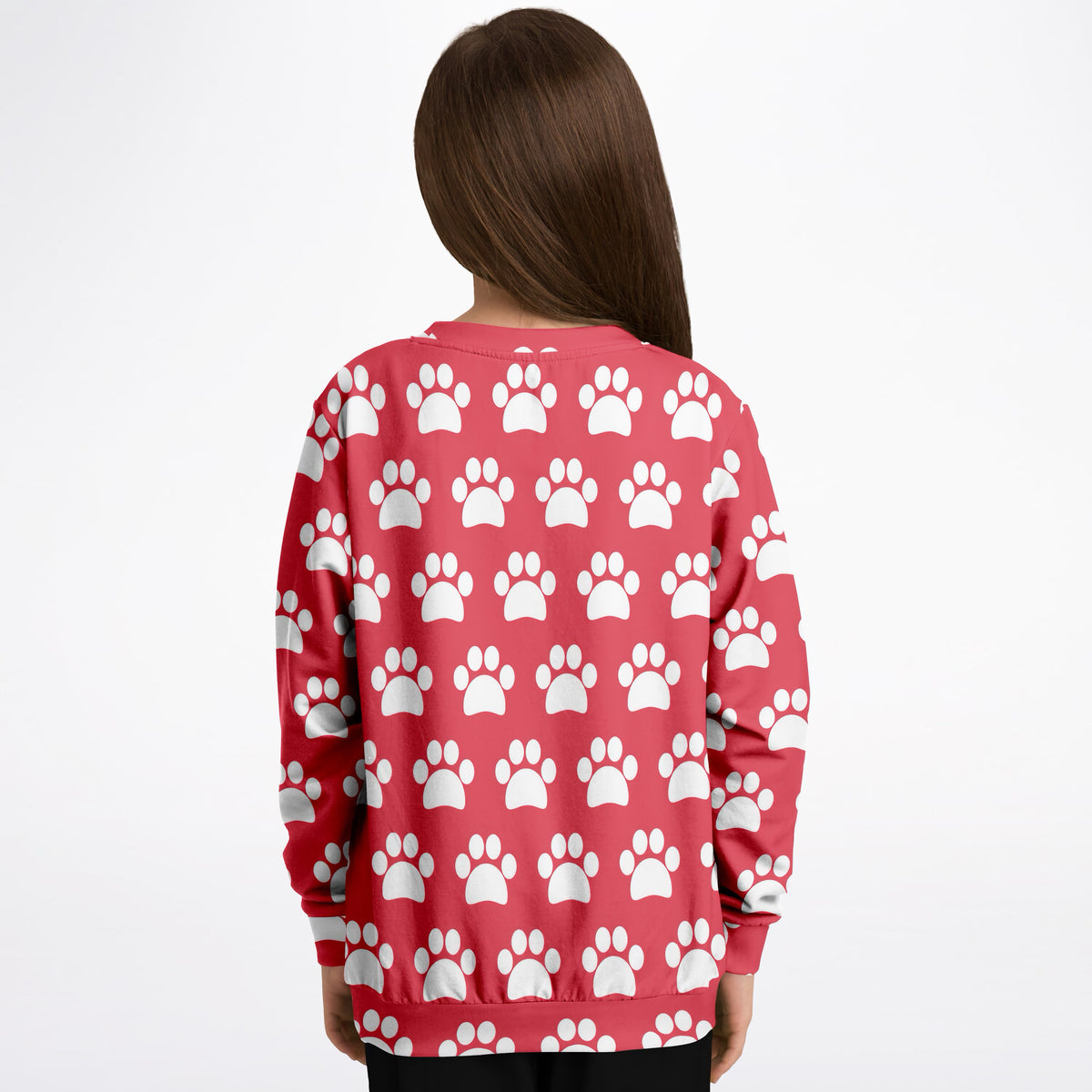 Kids Coral Pink Paw Print Sweatshirt – Ultra Soft & Stretchy, Cozy Fleece or Lightweight Sports Fabric Sweatshirt – Ultra Soft & Stretchy, Cozy Fleece or Lightweight Sports Fabric