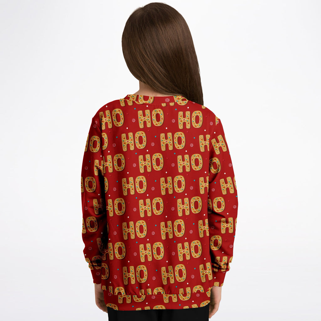 Kids Red Ho Ho Ho Christmas Sweatshirt – Ultra Soft & Stretchy, Cozy Fleece or Lightweight Sports Fabric Sweatshirt – Ultra Soft & Stretchy, Cozy Fleece or Lightweight Sports Fabric