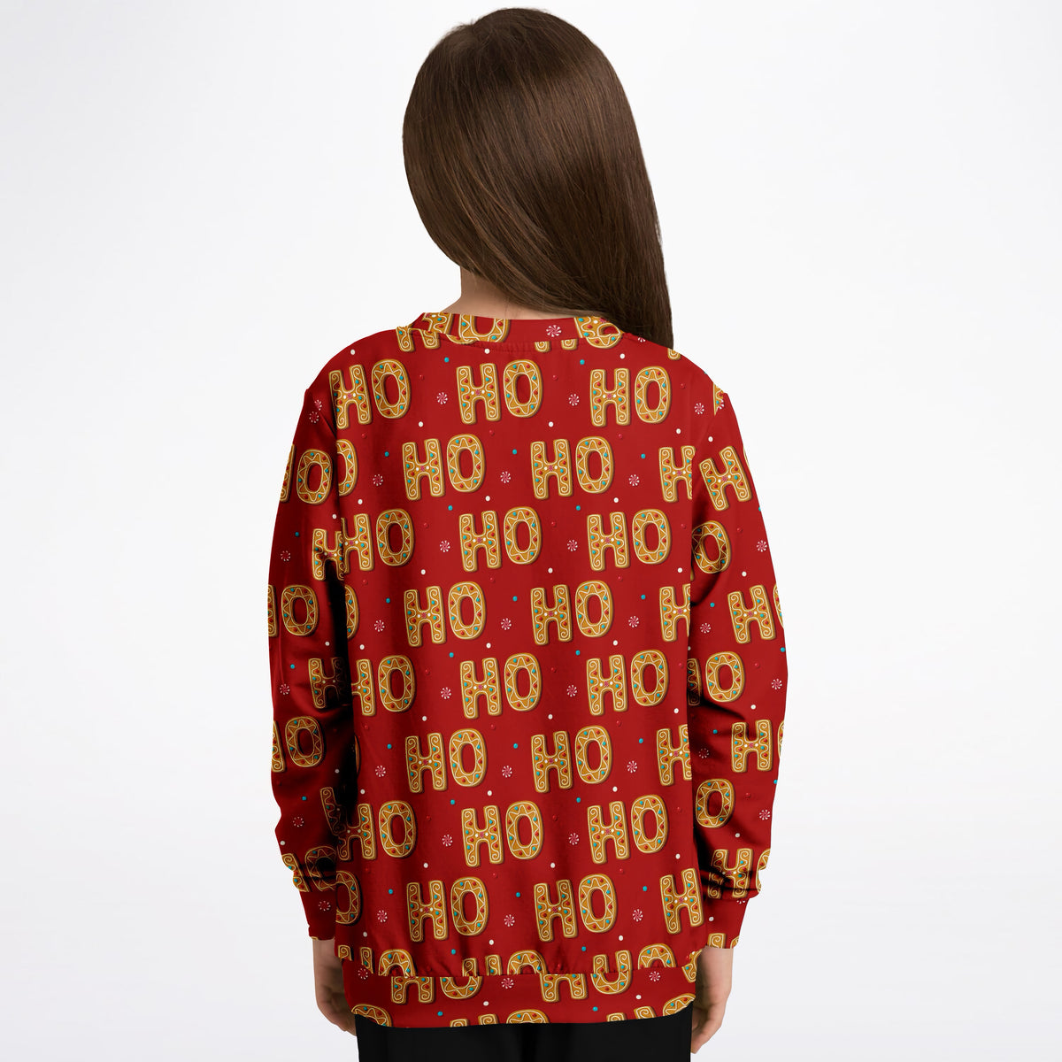 Kids Red Ho Ho Ho Christmas Sweatshirt – Ultra Soft & Stretchy, Cozy Fleece or Lightweight Sports Fabric Sweatshirt – Ultra Soft & Stretchy, Cozy Fleece or Lightweight Sports Fabric