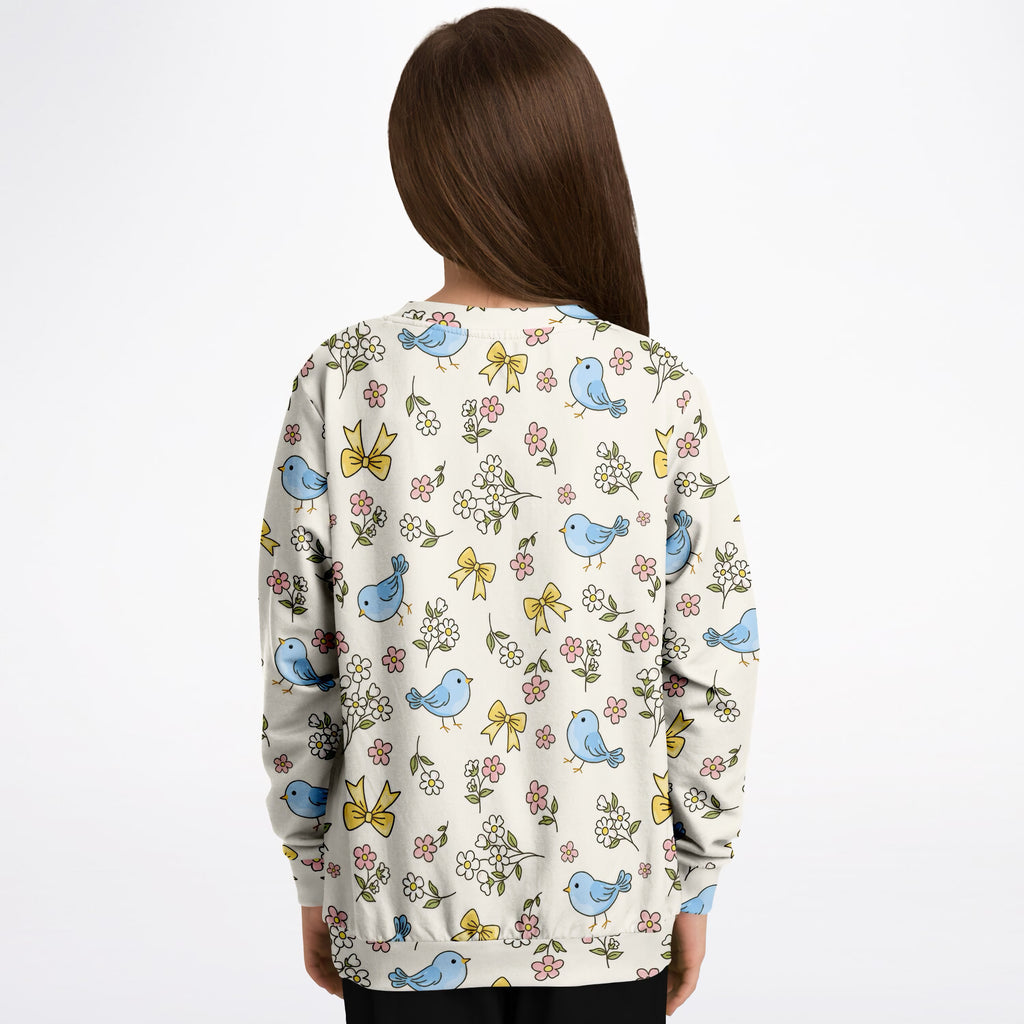 Girls Floral Blue Bird Sweatshirt – Ultra Soft & Stretchy, Cozy Fleece or Lightweight Sports Fabric Sweatshirt – Ultra Soft & Stretchy, Cozy Fleece or Lightweight Sports Fabric