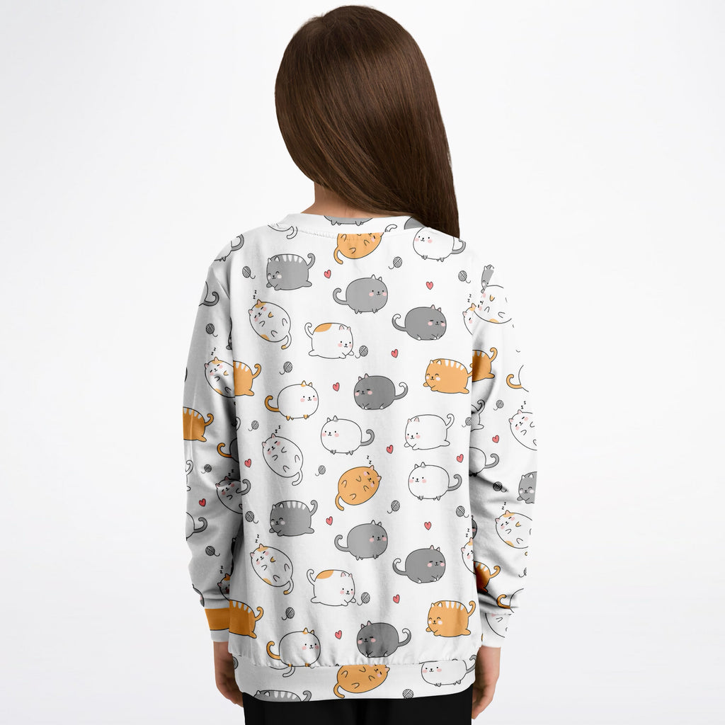Kids Adorable Kawaii Kittens & Hearts Sweatshirt – Ultra Soft & Stretchy, Cozy Fleece or Lightweight Sports Fabric Sweatshirt – Ultra Soft & Stretchy, Cozy Fleece or Lightweight Sports Fabric
