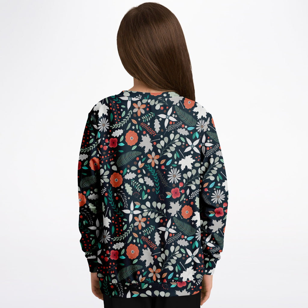 Girls Dark Floral Sweatshirt – Ultra Soft & Stretchy, Cozy Fleece or Lightweight Sports Fabric Sweatshirt – Ultra Soft & Stretchy, Cozy Fleece or Lightweight Sports Fabric