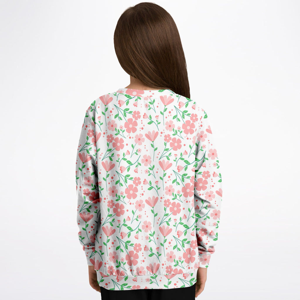 Girls Pink Flower Petals Sweatshirt – Ultra Soft & Stretchy, Cozy Fleece or Lightweight Sports Fabric Sweatshirt – Ultra Soft & Stretchy, Cozy Fleece or Lightweight Sports Fabric