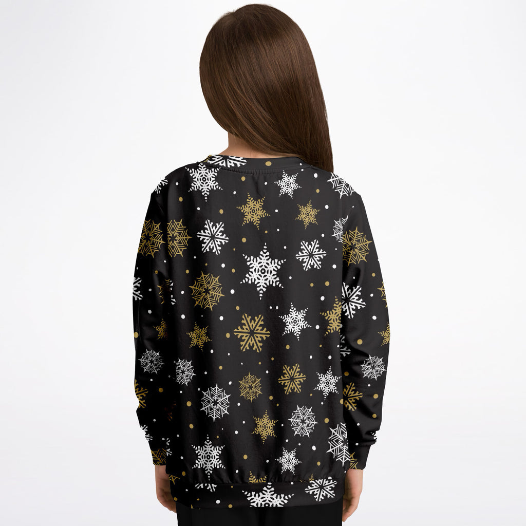 Kids Gold Snowflake Christmas Sweatshirt – Ultra Soft & Stretchy, Cozy Fleece or Lightweight Sports Fabric Sweatshirt – Ultra Soft & Stretchy, Cozy Fleece or Lightweight Sports Fabric