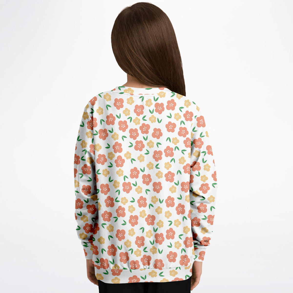 Girls Peach & Yellow Floral Sweatshirt – Ultra Soft & Stretchy, Cozy Fleece or Lightweight Sports Fabric Sweatshirt – Ultra Soft & Stretchy, Cozy Fleece or Lightweight Sports Fabric
