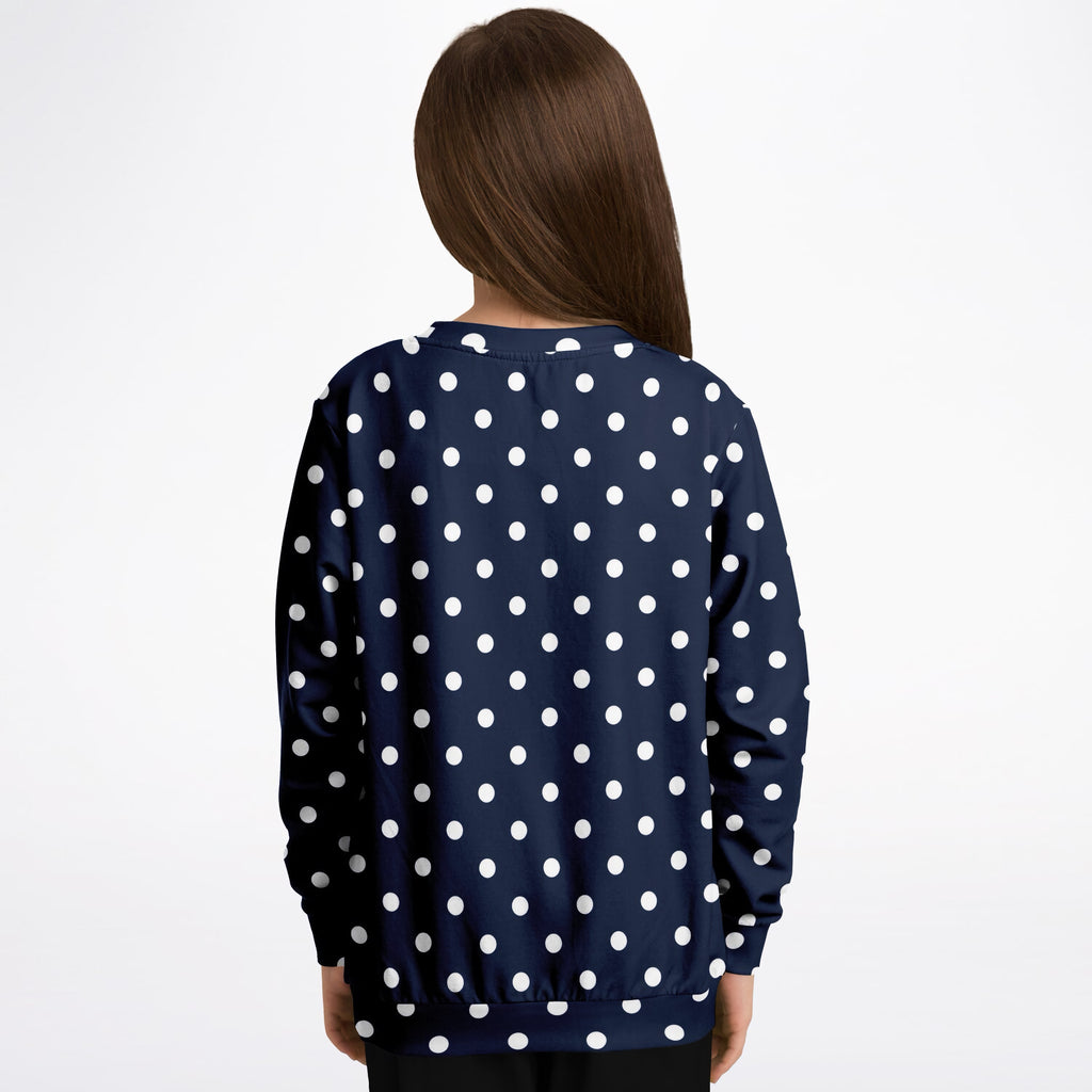 Kids Dark Navy Blue Polka Dot Sweatshirt – Ultra Soft & Stretchy, Cozy Fleece or Lightweight Sports Fabric Sweatshirt – Ultra Soft & Stretchy, Cozy Fleece or Lightweight Sports Fabric