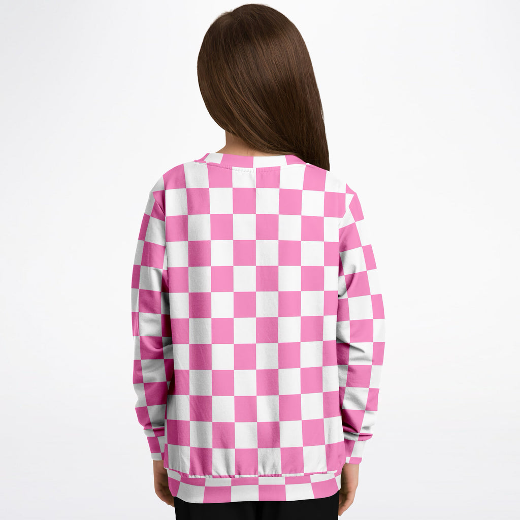 Girls Pink Checkered Sweatshirt – Ultra Soft & Stretchy, Cozy Fleece or Lightweight Sports Fabric Sweatshirt – Ultra Soft & Stretchy, Cozy Fleece or Lightweight Sports Fabric