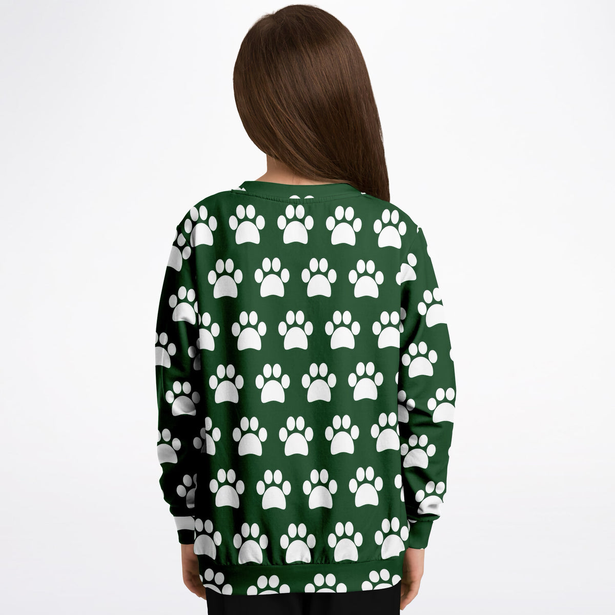 Kids Forest Green Paw Print Sweatshirt – Ultra Soft & Stretchy, Cozy Fleece or Lightweight Sports Fabric Sweatshirt – Ultra Soft & Stretchy, Cozy Fleece or Lightweight Sports Fabric