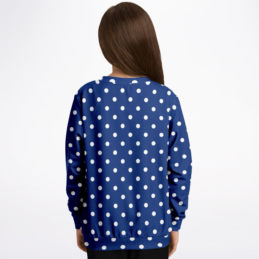 Kids Navy Blue Polka Dot Sweatshirt – Ultra Soft & Stretchy, Cozy Fleece or Lightweight Sports Fabric Sweatshirt – Ultra Soft & Stretchy, Cozy Fleece or Lightweight Sports Fabric