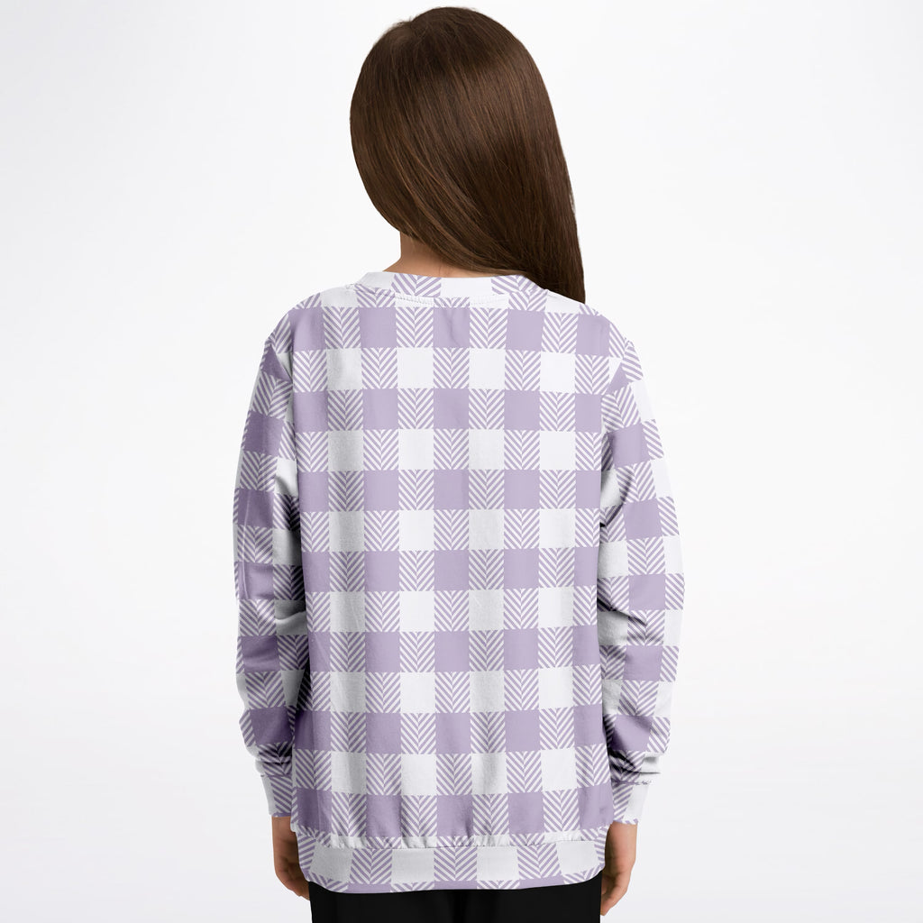 Girls Lavender Purple Gingham Sweatshirt – Ultra Soft & Stretchy, Cozy Fleece or Lightweight Sports Fabric Sweatshirt – Ultra Soft & Stretchy, Cozy Fleece or Lightweight Sports Fabric