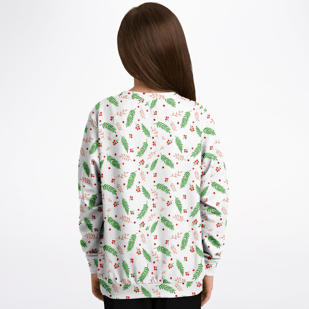 Kids Christmas Greenery and Red Berry Sweatshirt – Ultra Soft & Stretchy, Cozy Fleece or Lightweight Sports Fabric Sweatshirt – Ultra Soft & Stretchy, Cozy Fleece or Lightweight Sports Fabric
