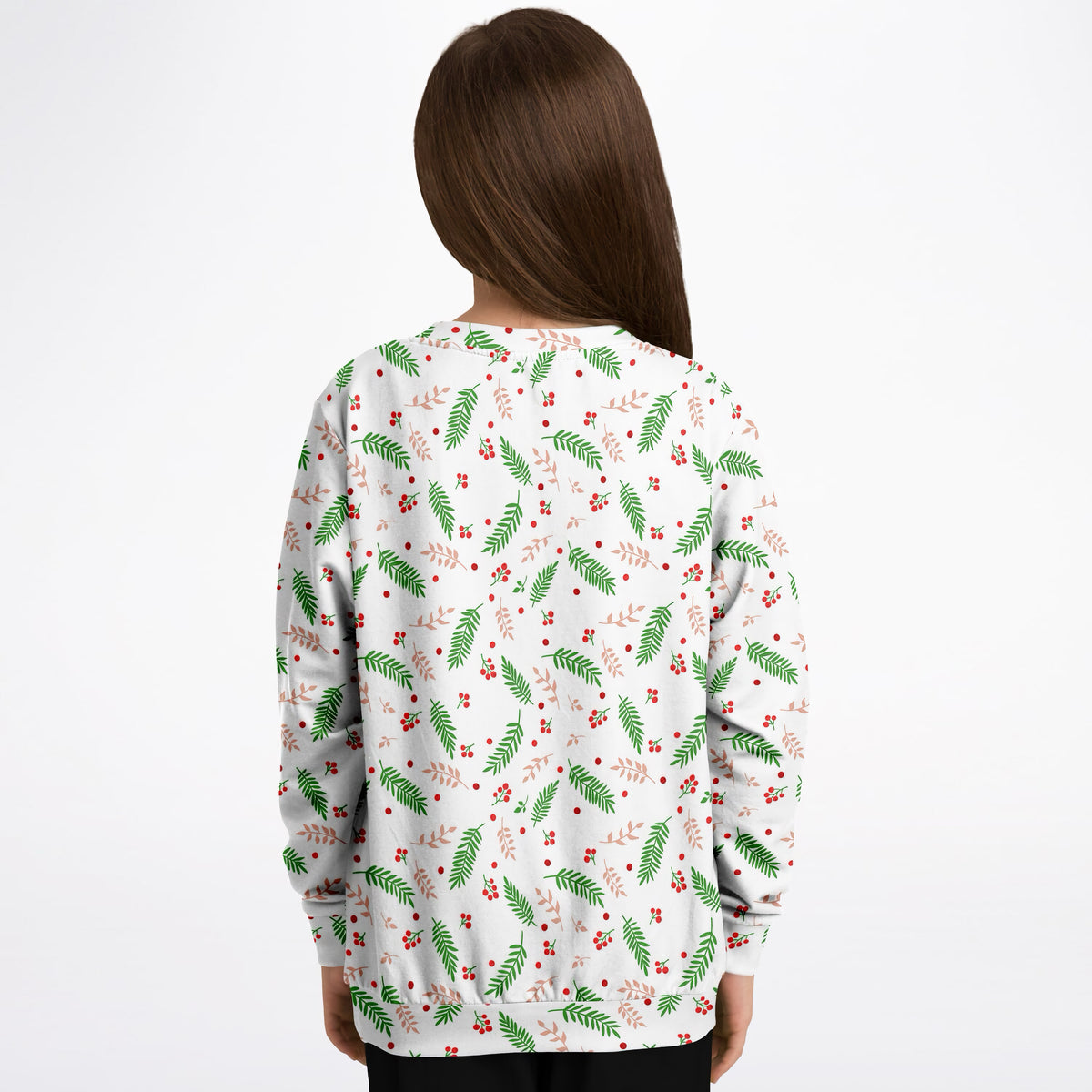 Kids Christmas Greenery and Red Berry Sweatshirt – Ultra Soft & Stretchy, Cozy Fleece or Lightweight Sports Fabric Sweatshirt – Ultra Soft & Stretchy, Cozy Fleece or Lightweight Sports Fabric