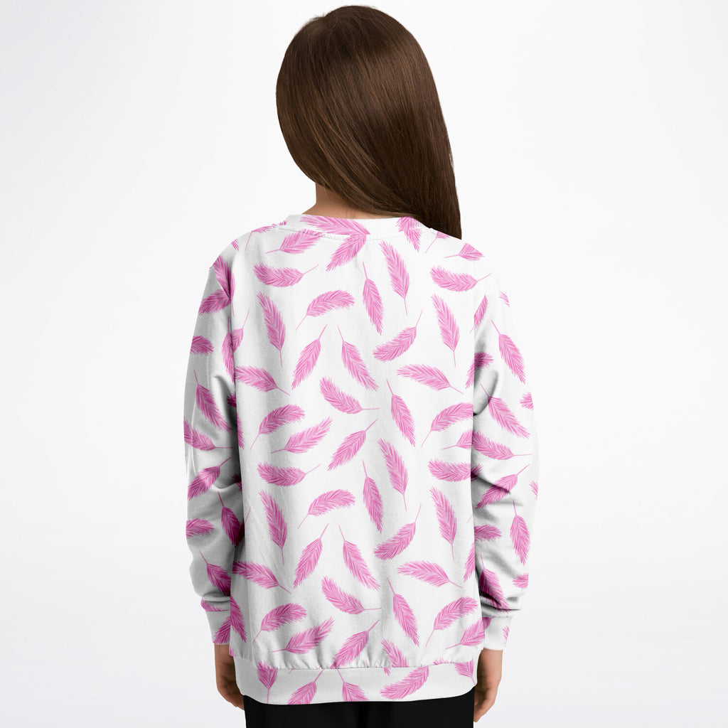 Girls Pink Flamingo Feather Sweatshirt – Ultra Soft & Stretchy, Cozy Fleece or Lightweight Sports Fabric Sweatshirt – Ultra Soft & Stretchy, Cozy Fleece or Lightweight Sports Fabric