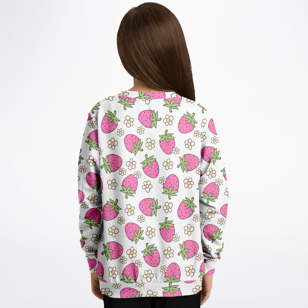 Girls Pink Strawberry Sweatshirt – Ultra Soft & Stretchy, Cozy Fleece or Lightweight Sports Fabric Sweatshirt – Ultra Soft & Stretchy, Cozy Fleece or Lightweight Sports Fabric