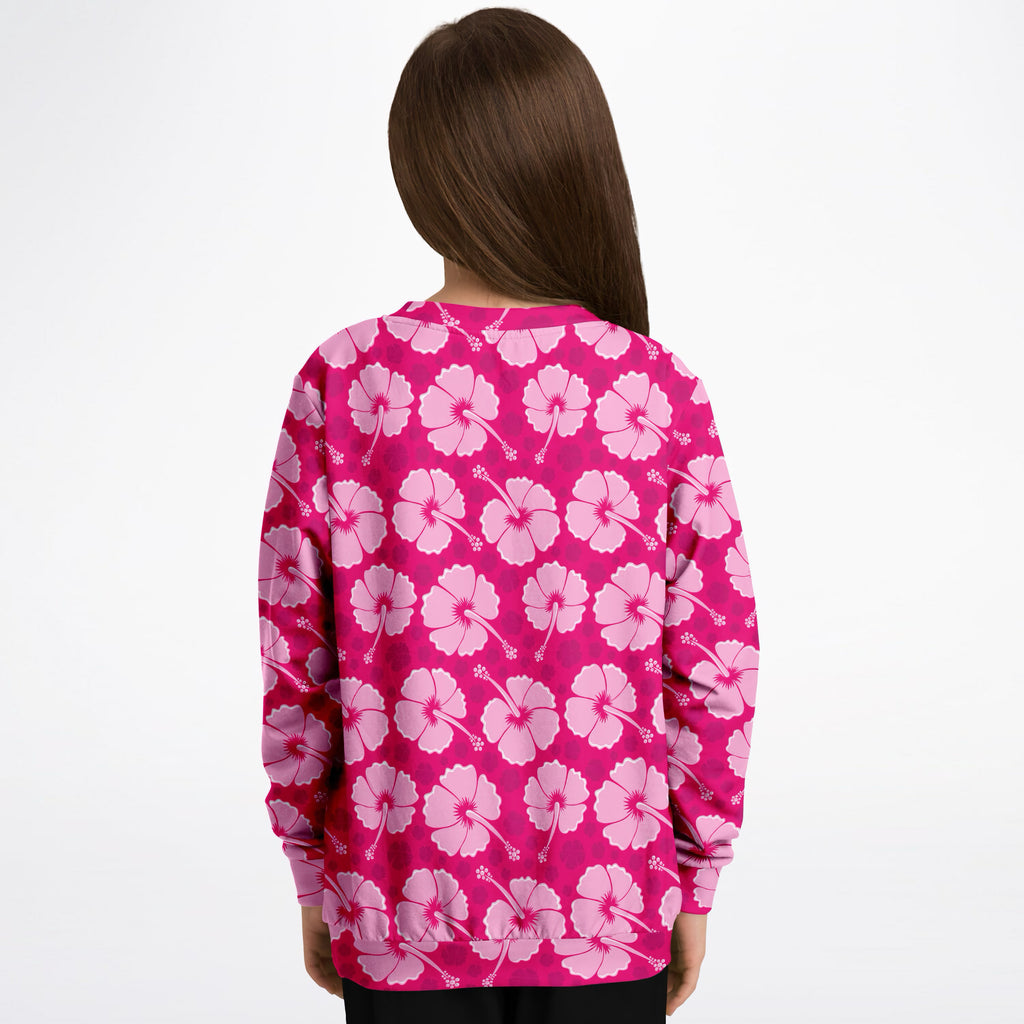 Girls Tropical Pink Hibiscus Sweatshirt – Ultra Soft & Stretchy, Cozy Fleece or Lightweight Sports Fabric Sweatshirt – Ultra Soft & Stretchy, Cozy Fleece or Lightweight Sports Fabric