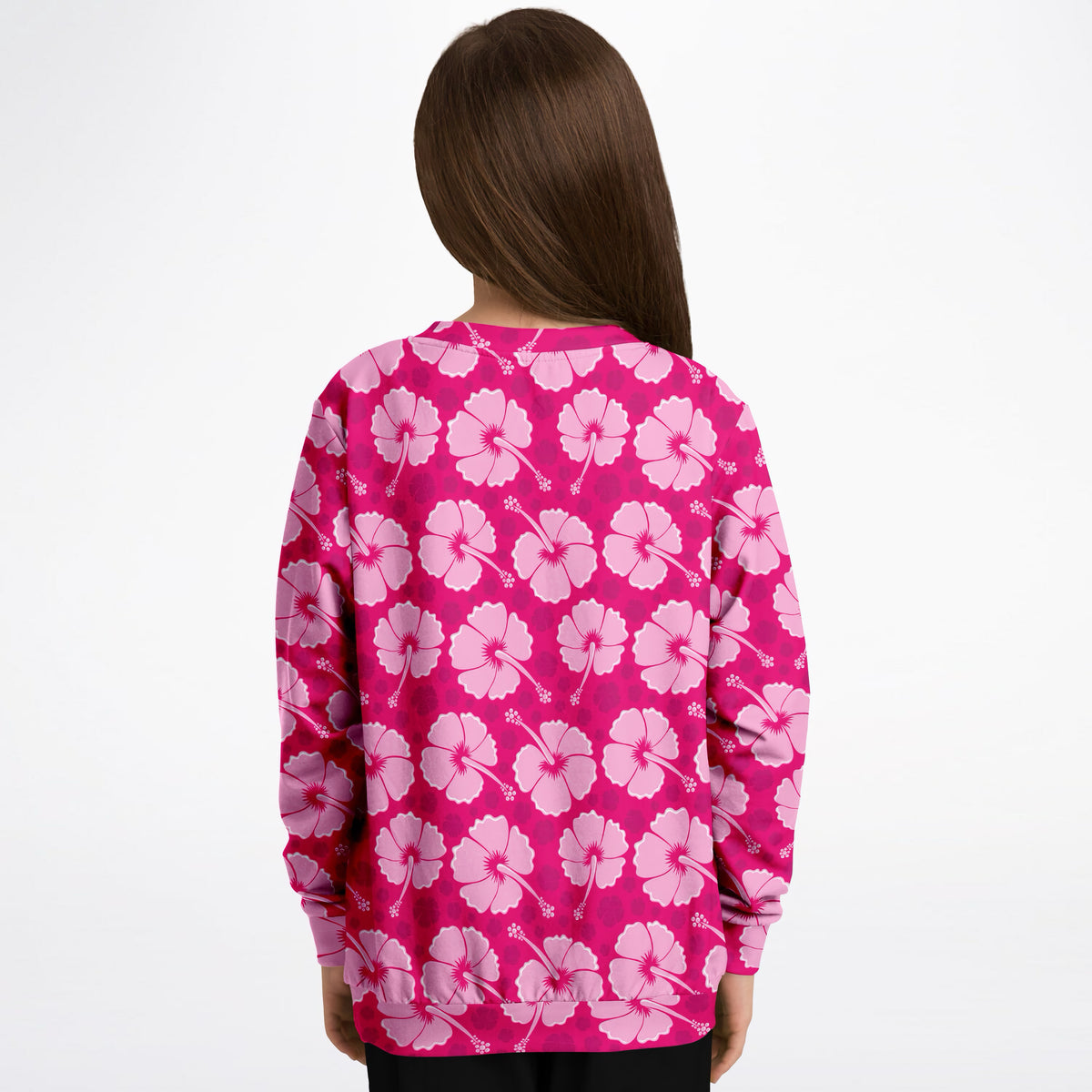 Girls Tropical Pink Hibiscus Sweatshirt – Ultra Soft & Stretchy, Cozy Fleece or Lightweight Sports Fabric Sweatshirt – Ultra Soft & Stretchy, Cozy Fleece or Lightweight Sports Fabric