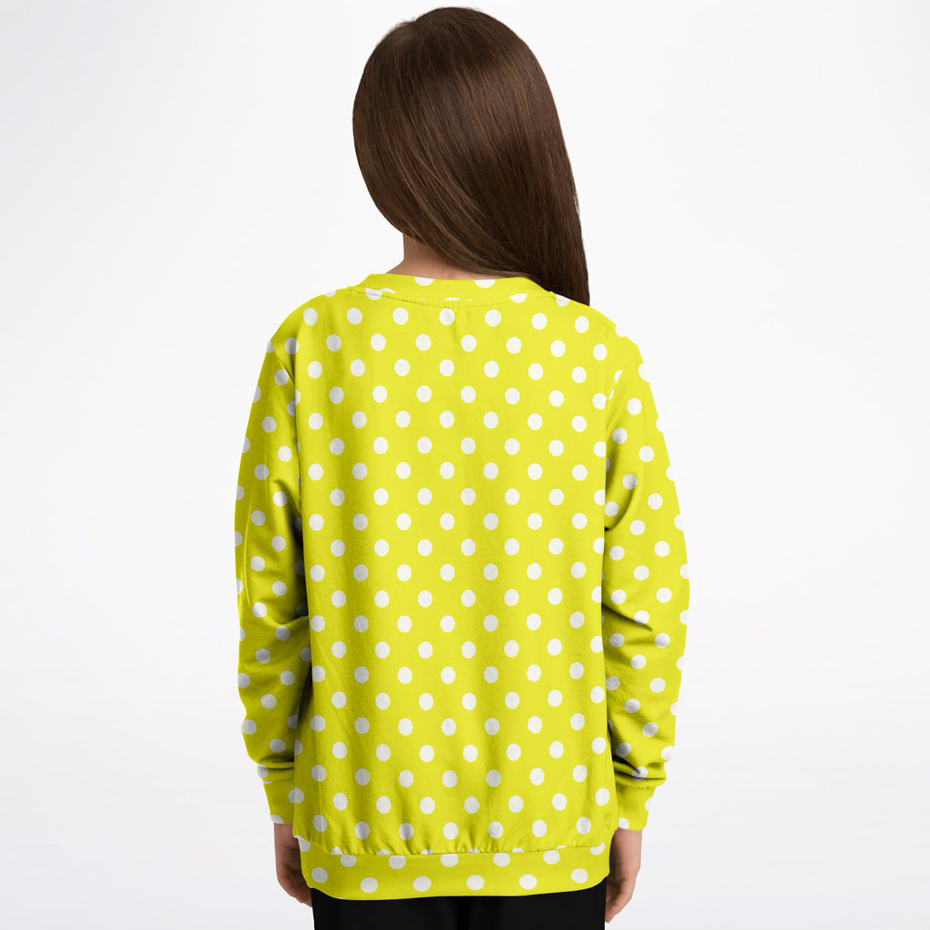 Kids Yellow Polka Dot Sweatshirt – Ultra Soft & Stretchy, Cozy Fleece or Lightweight Sports Fabric Sweatshirt – Ultra Soft & Stretchy, Cozy Fleece or Lightweight Sports Fabric