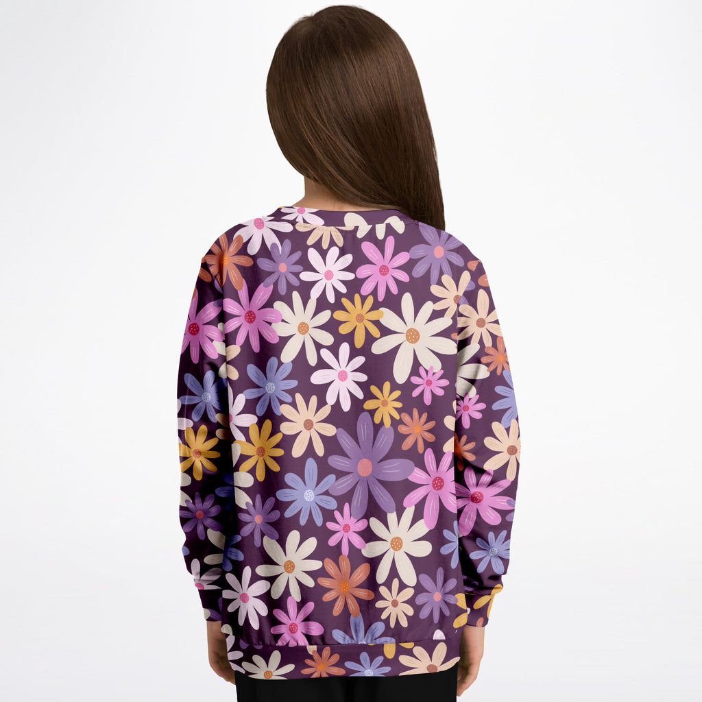 Girls Purple Daisy Sweatshirt – Ultra Soft & Stretchy, Cozy Fleece or Lightweight Sports Fabric Sweatshirt – Ultra Soft & Stretchy, Cozy Fleece or Lightweight Sports Fabric