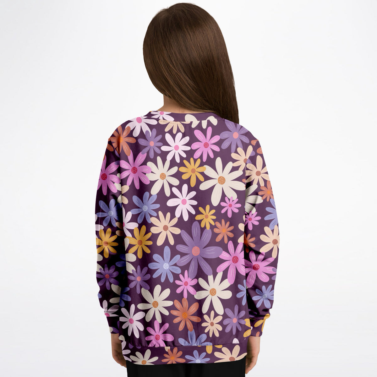 Girls Purple Daisy Sweatshirt – Ultra Soft & Stretchy, Cozy Fleece or Lightweight Sports Fabric Sweatshirt – Ultra Soft & Stretchy, Cozy Fleece or Lightweight Sports Fabric