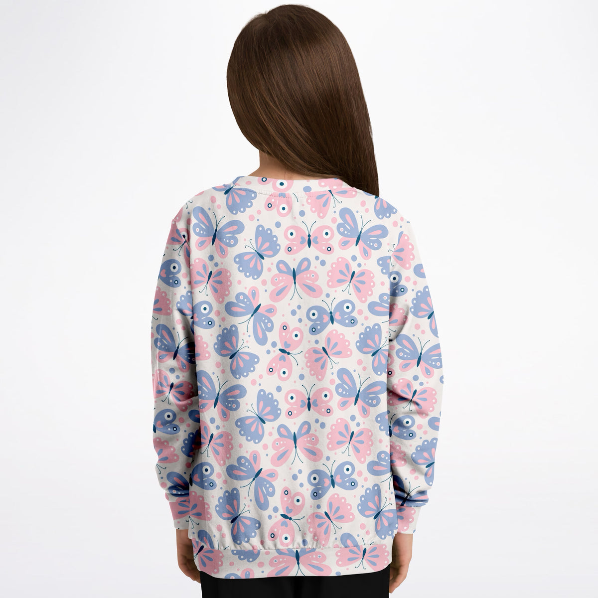 Girls Pink & Blue Butterfly Sweatshirt – Ultra Soft & Stretchy, Cozy Fleece or Lightweight Sports Fabric Sweatshirt – Ultra Soft & Stretchy, Cozy Fleece or Lightweight Sports Fabric