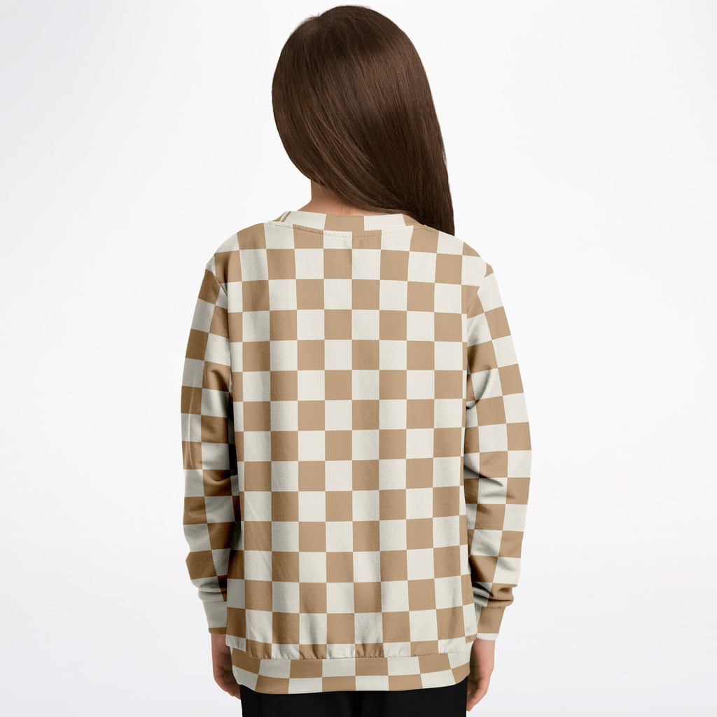 Kids Beige Checkered Sweatshirt – Ultra Soft & Stretchy, Cozy Fleece or Lightweight Sports Fabric Sweatshirt – Ultra Soft & Stretchy, Cozy Fleece or Lightweight Sports Fabric