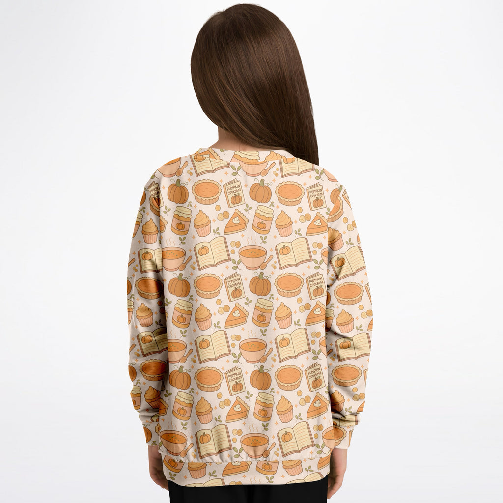 Kids Pumpkin Pie Themed Sweatshirt – Ultra Soft & Stretchy, Cozy Fleece or Lightweight Sports Fabric Sweatshirt – Ultra Soft & Stretchy, Cozy Fleece or Lightweight Sports Fabric