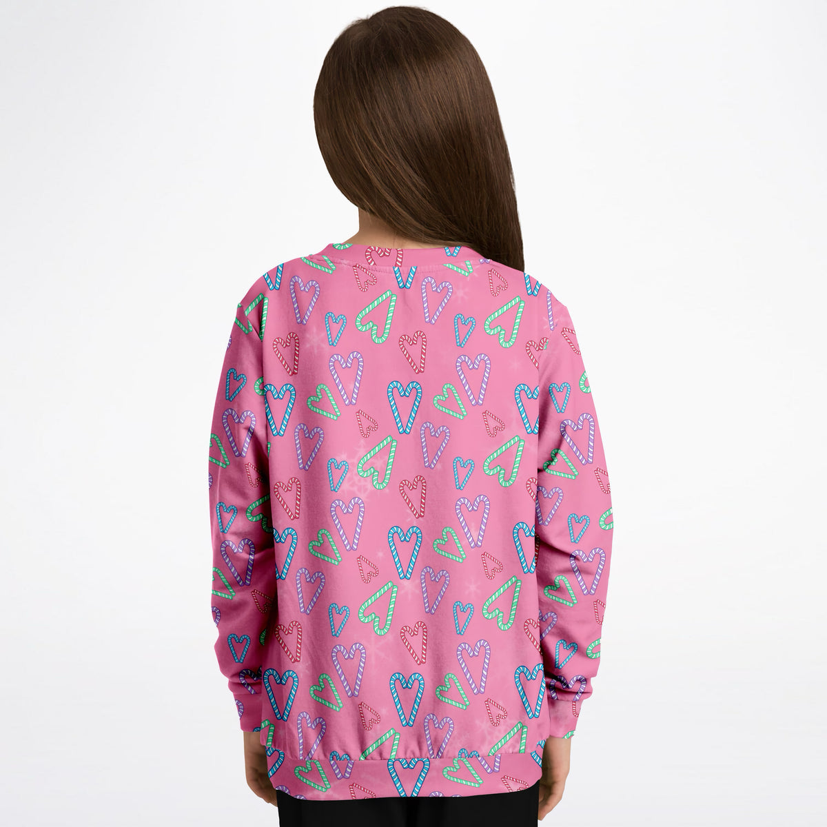 Girls Pink Christmas Candy Cane Heart Sweatshirt – Ultra Soft & Stretchy, Cozy Fleece or Lightweight Sports Fabric Sweatshirt – Ultra Soft & Stretchy, Cozy Fleece or Lightweight Sports Fabric
