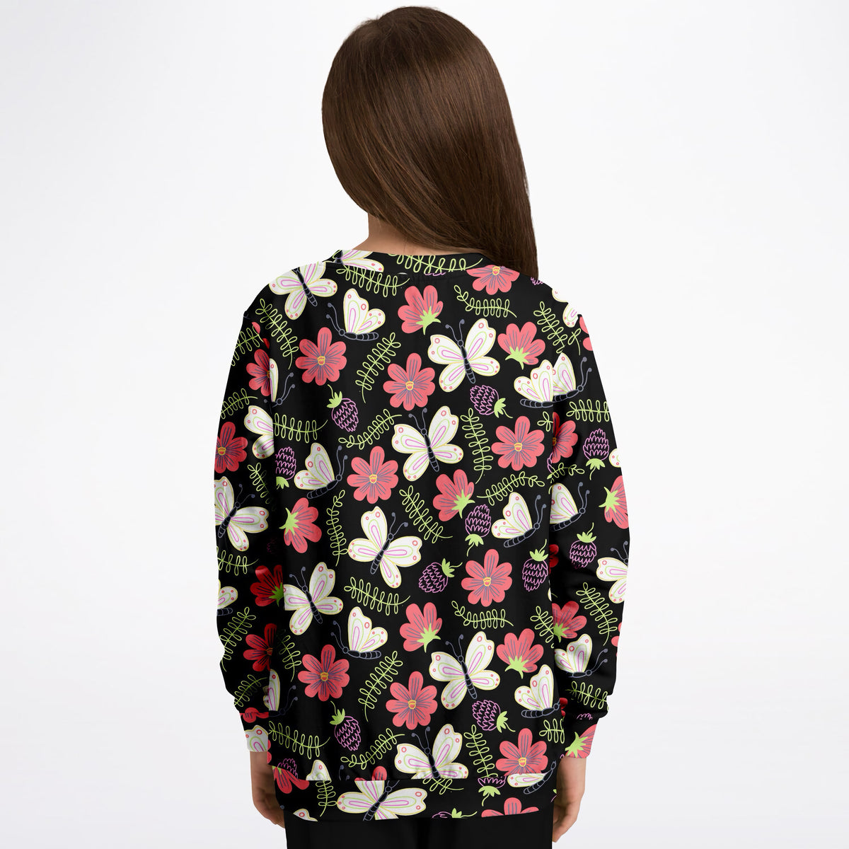 Girls Black Butterfly & Floral Sweatshirt – Ultra Soft & Stretchy, Cozy Fleece or Lightweight Sports Fabric Sweatshirt – Ultra Soft & Stretchy, Cozy Fleece or Lightweight Sports Fabric