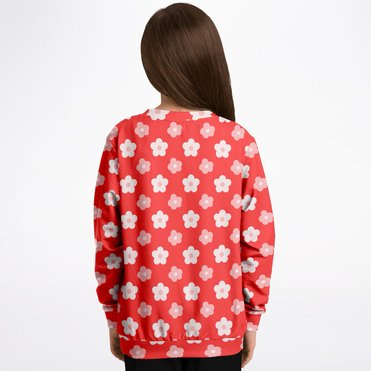 Girls Red Daisy Flower Sweatshirt – Ultra Soft & Stretchy, Cozy Fleece or Lightweight Sports Fabric Sweatshirt – Ultra Soft & Stretchy, Cozy Fleece or Lightweight Sports Fabric