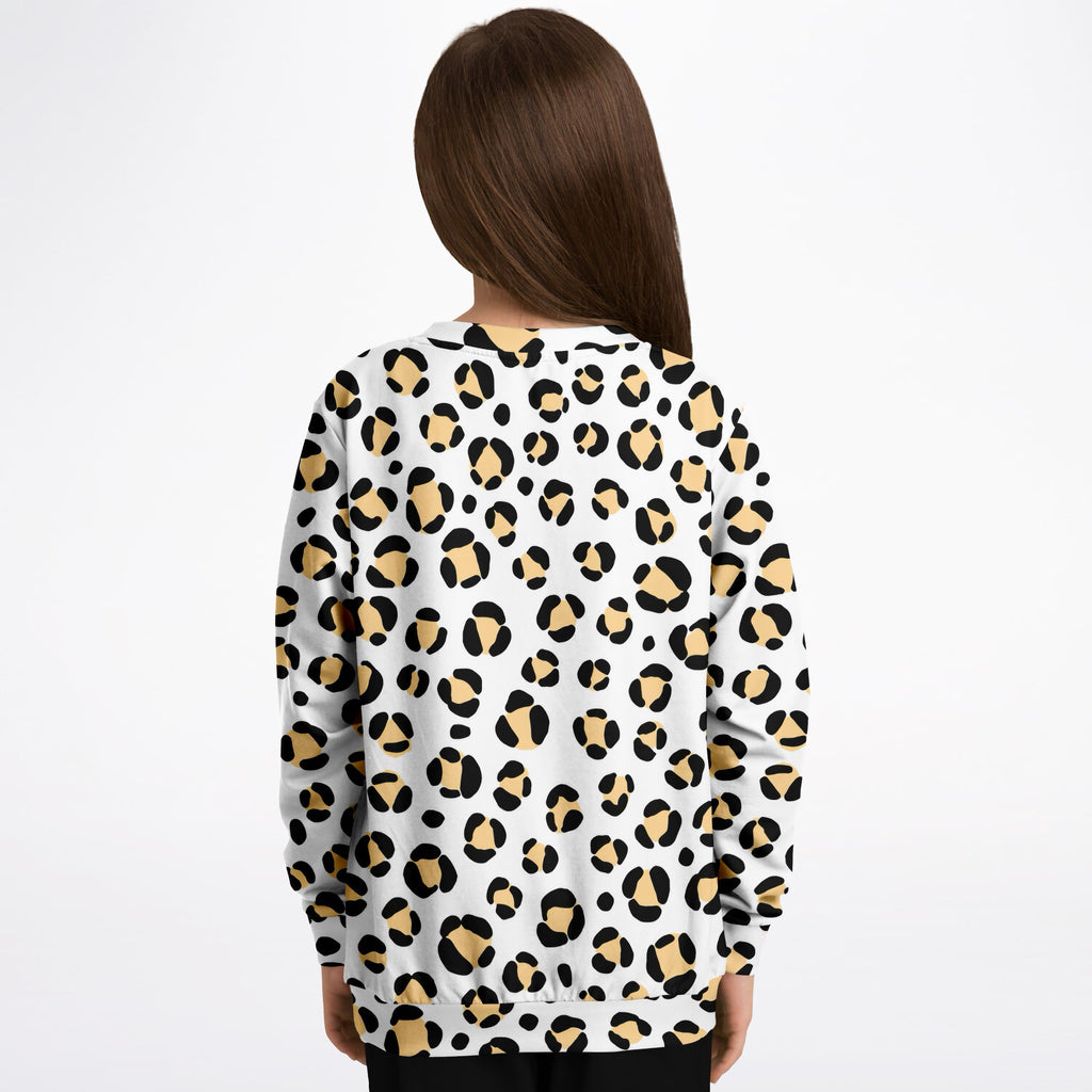 Kids Black & Tan Leopard Print Sweatshirt – Ultra Soft & Stretchy, Cozy Fleece or Lightweight Sports Fabric Sweatshirt – Ultra Soft & Stretchy, Cozy Fleece or Lightweight Sports Fabric
