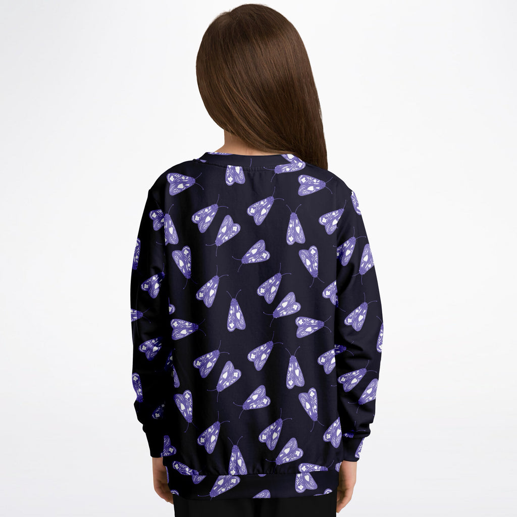 Kids Purple Floral Moth Sweatshirt – Ultra Soft & Stretchy, Cozy Fleece or Lightweight Sports Fabric Sweatshirt – Ultra Soft & Stretchy, Cozy Fleece or Lightweight Sports Fabric