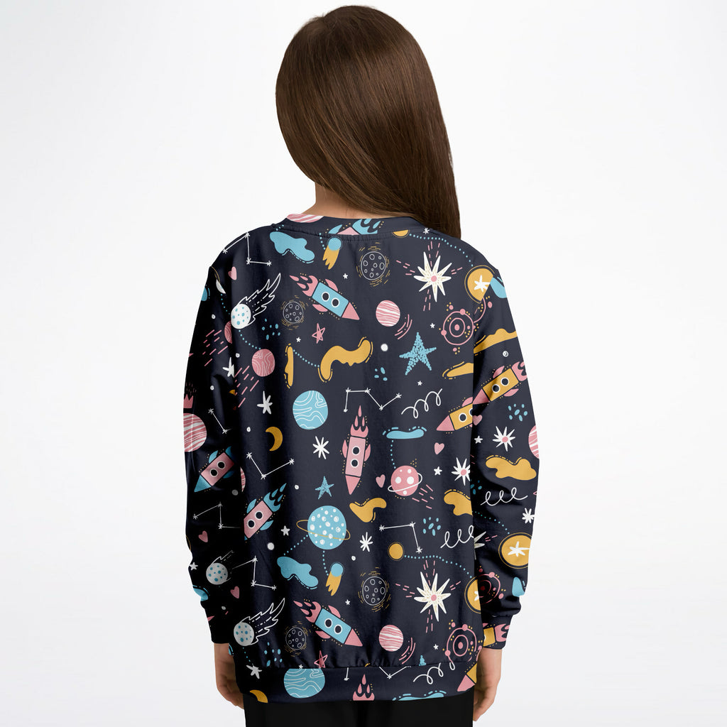 Kids Outer Space Sweatshirt – Cozy Cotton Fleece or Lightweight Sports Fabric