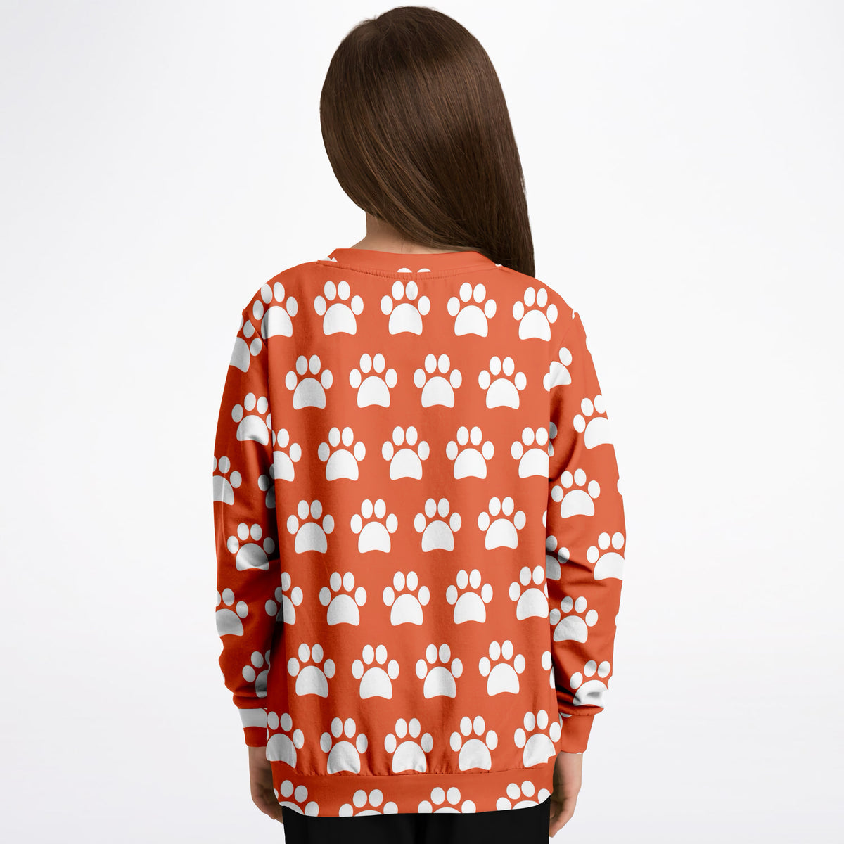 Kids Bright Orange Paw Print Sweatshirt – Ultra Soft & Stretchy, Cozy Fleece or Lightweight Sports Fabric Sweatshirt – Ultra Soft & Stretchy, Cozy Fleece or Lightweight Sports Fabric
