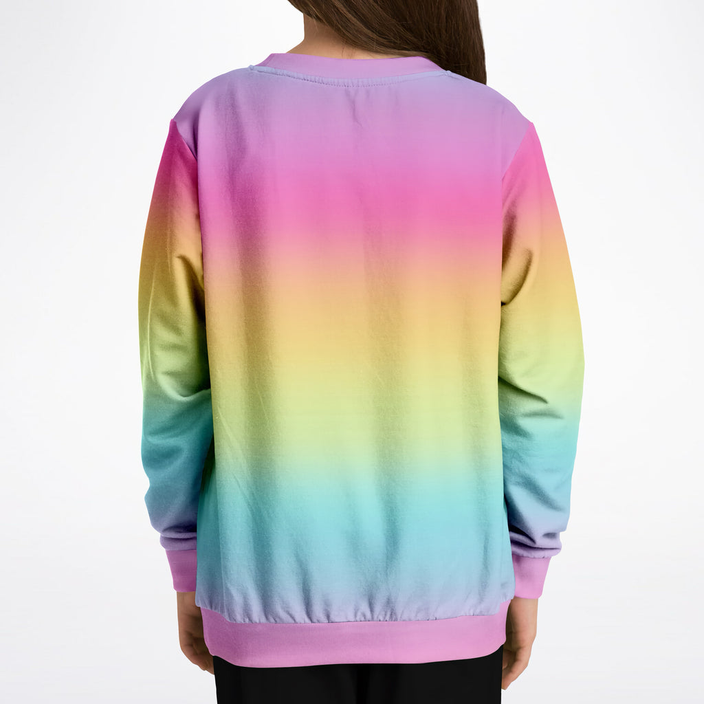 Girls bright rainbow sweatshirt with soft smooth fabric cozy fit made of cotton fleece or lightweight sports fabric