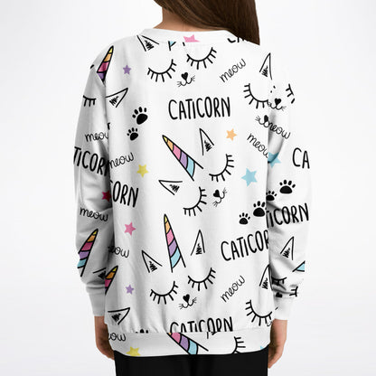 Girls Magical Caticorn Sweatshirt – Cozy Cotton Fleece or Lightweight Sports Fabric