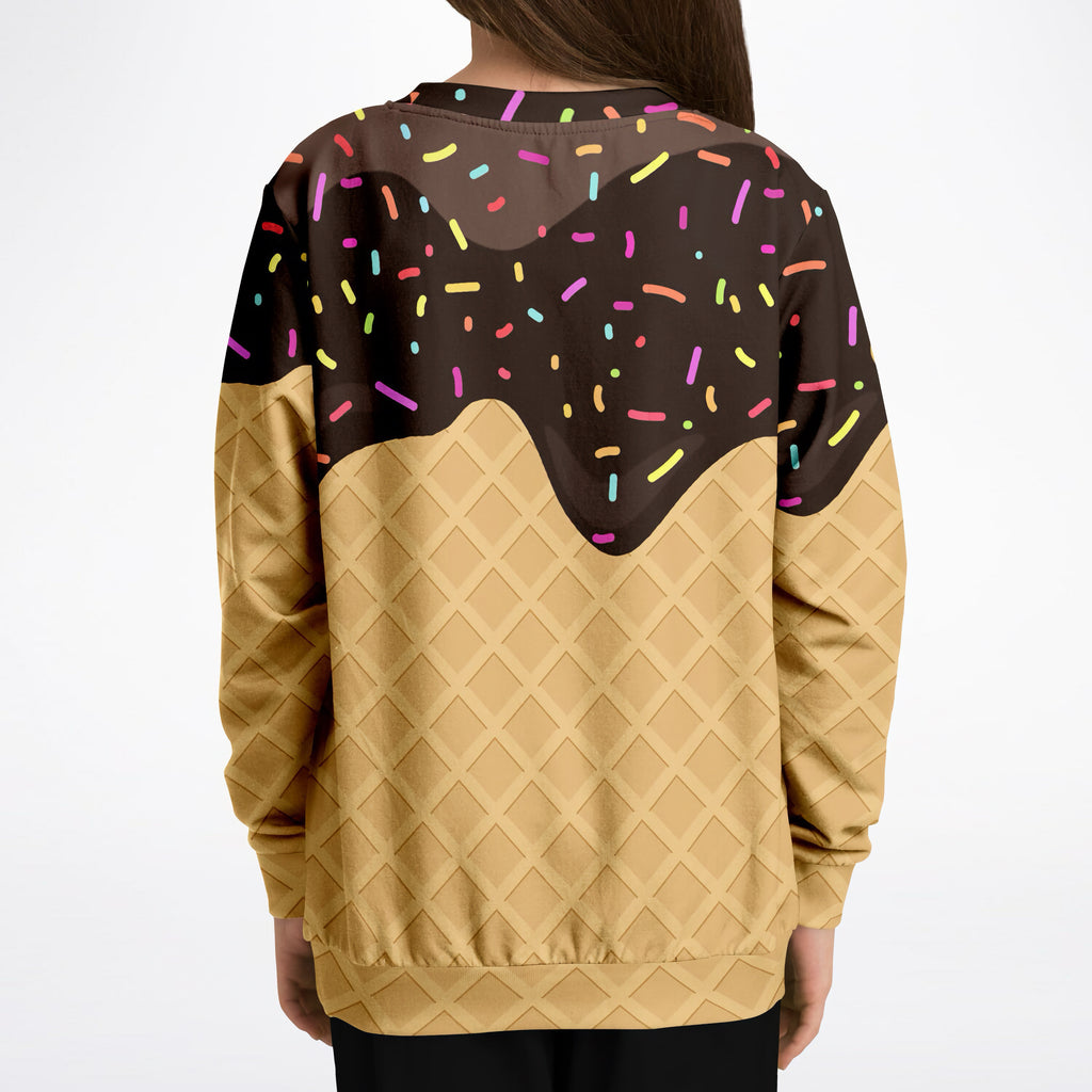 Kids Chocolate Ice Cream Cone Sweatshirt – Cozy Cotton Fleece or Lightweight Sports Fabric