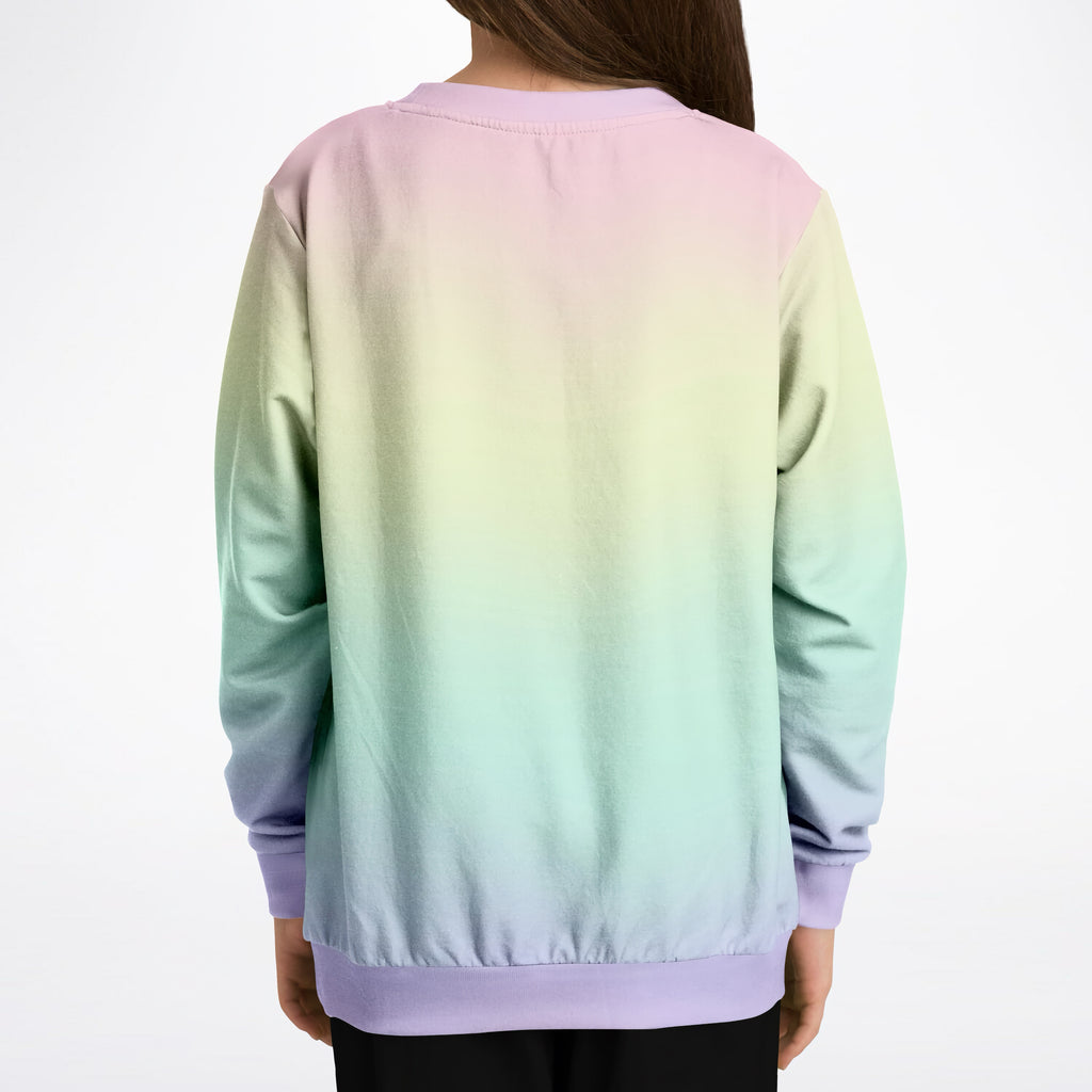 Girls Pastel Rainbow Sweatshirt – Cozy Cotton Fleece or Lightweight Sports Fabric