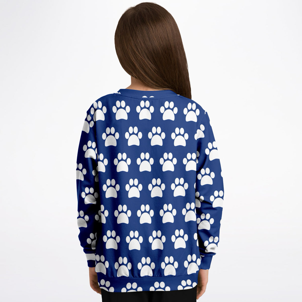 Kids Dark Blue Paw Print Sweatshirt – Ultra Soft & Stretchy, Cozy Fleece or Lightweight Sports Fabric Sweatshirt – Ultra Soft & Stretchy, Cozy Fleece or Lightweight Sports Fabric