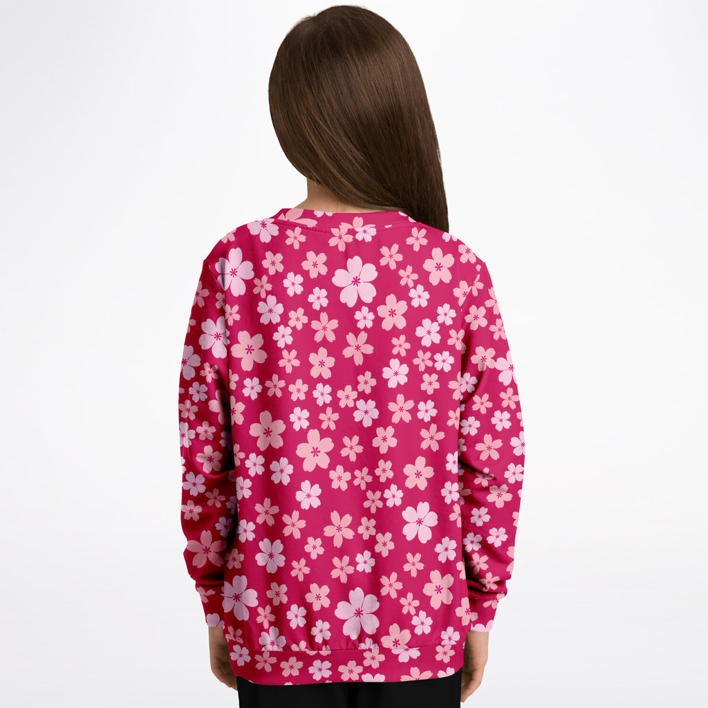Girls Bright Pink Cherry Blossom Sweatshirt – Ultra Soft & Stretchy, Cozy Fleece or Lightweight Sports Fabric Sweatshirt – Ultra Soft & Stretchy, Cozy Fleece or Lightweight Sports Fabric